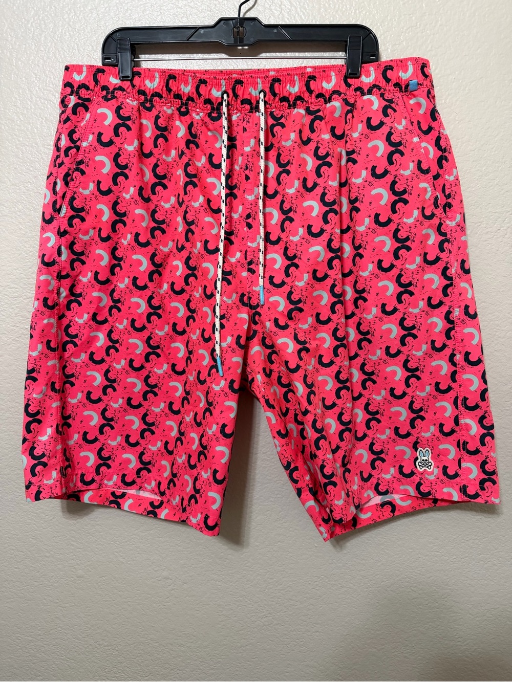 Psycho Bunny Keon Swim Trunks Pink/Black/Gray Big 1X Playful Abstract Print